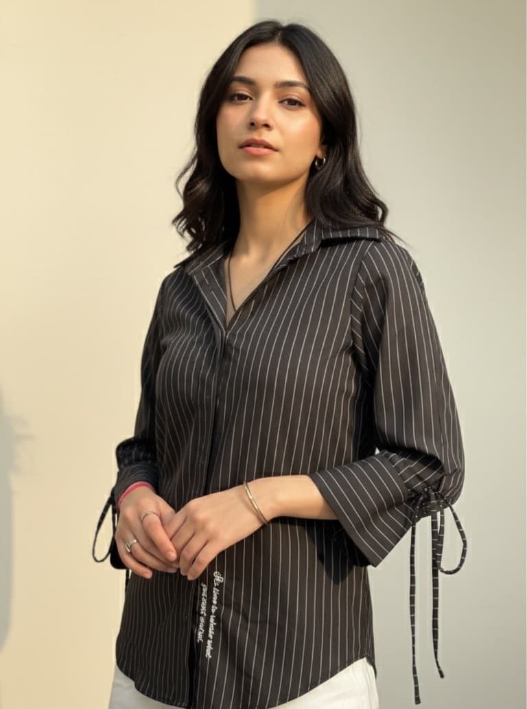 Black Shirt with Stripes and Knot Cuffs