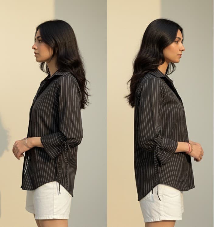 Black Shirt with Stripes and Knot Cuffs thumbnail 2