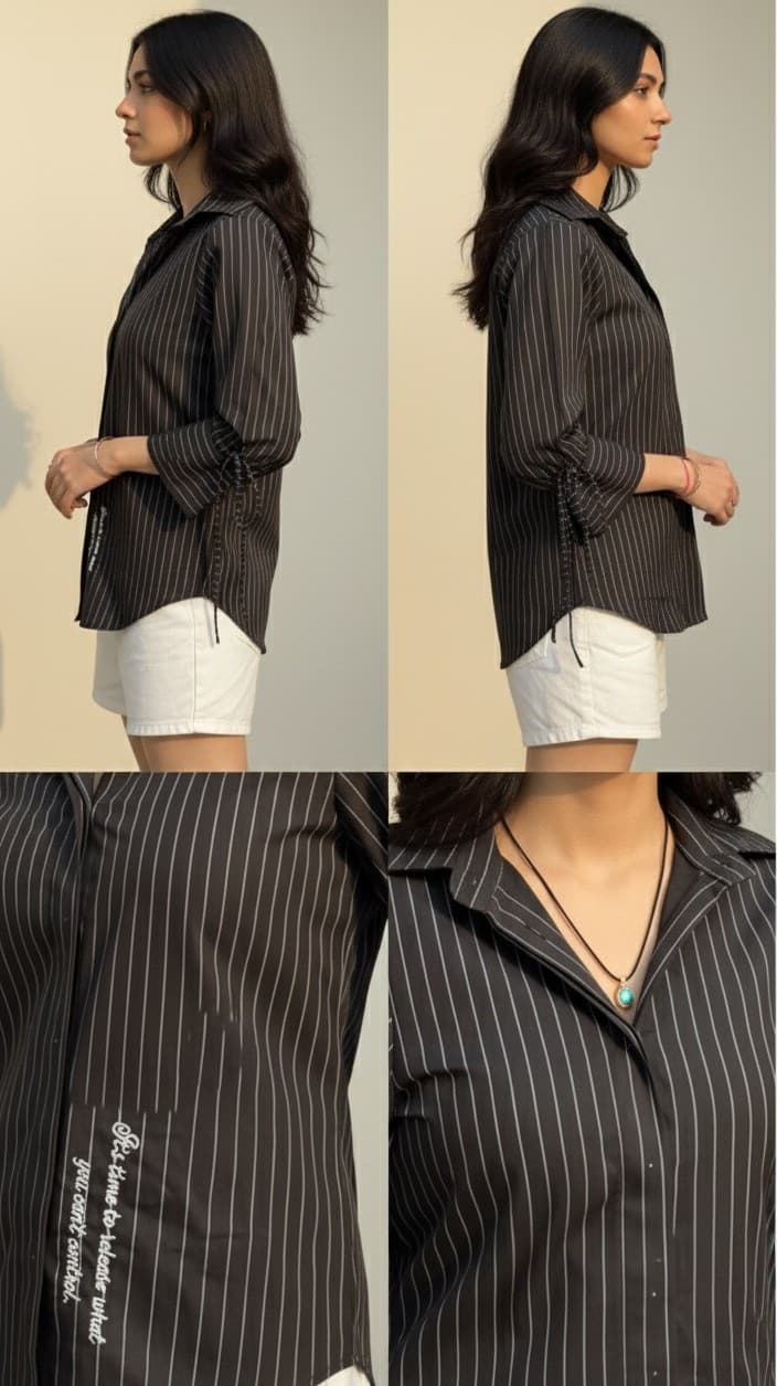 Black Shirt with Stripes and Knot Cuffs thumbnail 4