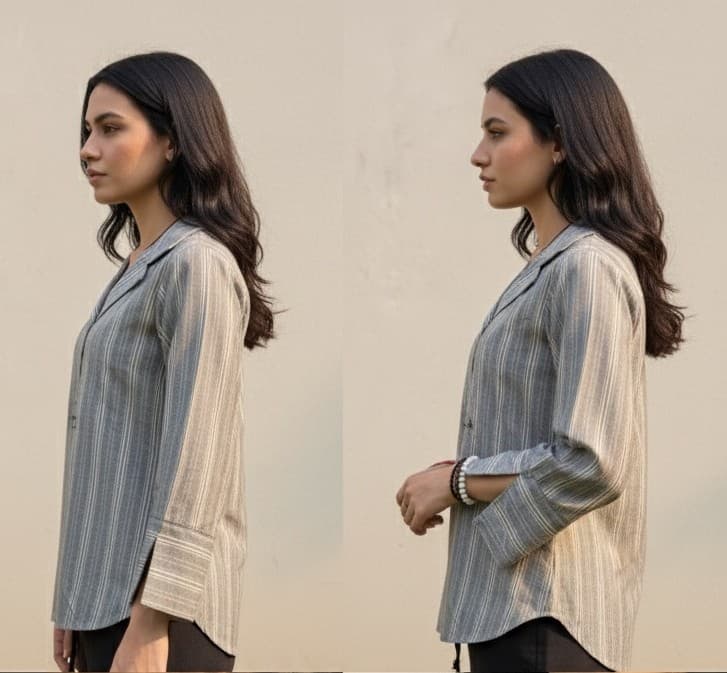 Grey White Striped Relaxed-Fit Collar Shirt thumbnail 2