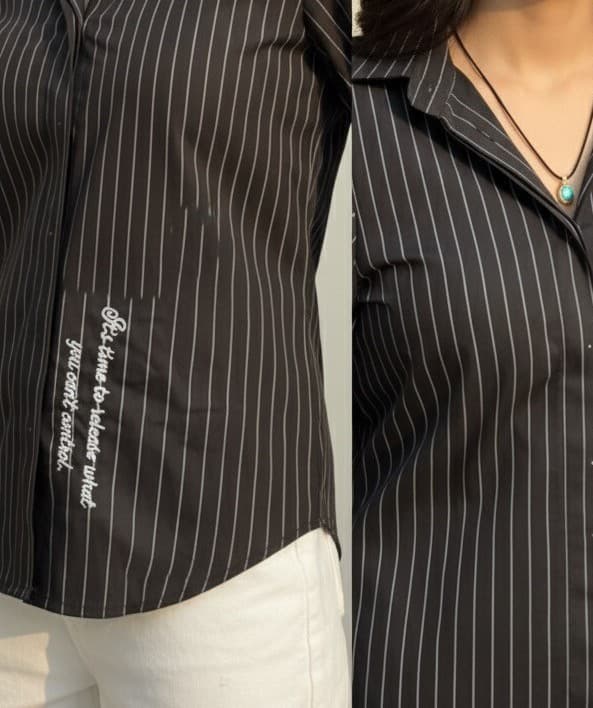 Black Shirt with Stripes and Knot Cuffs thumbnail 3
