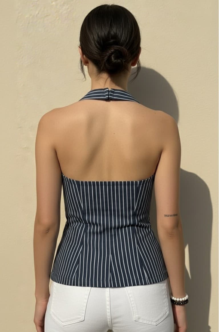 Striped Denim Halter Neck Top (Love Yourself) thumbnail 2