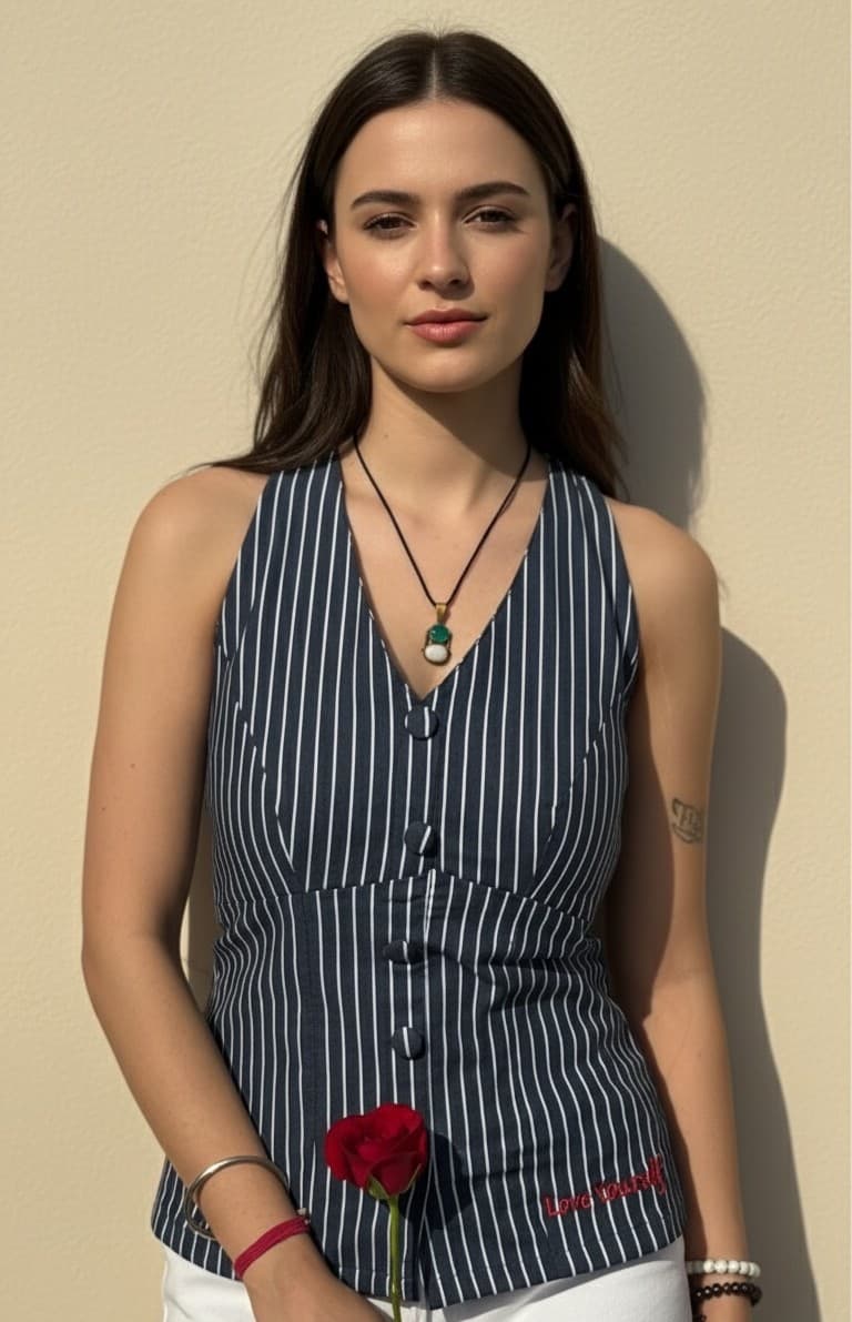 Striped Denim Halter Neck Top (Love Yourself)