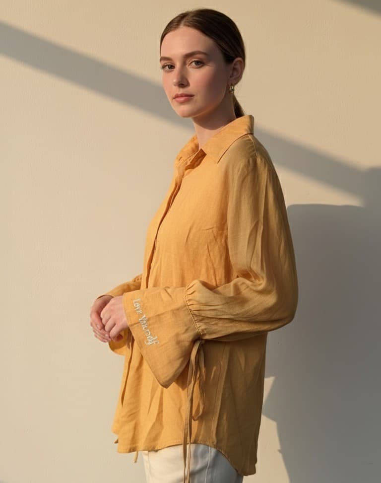 Sunshine Yellow Muslin-Linen Knot Cuff Shirt (Love Yourself) thumbnail 1