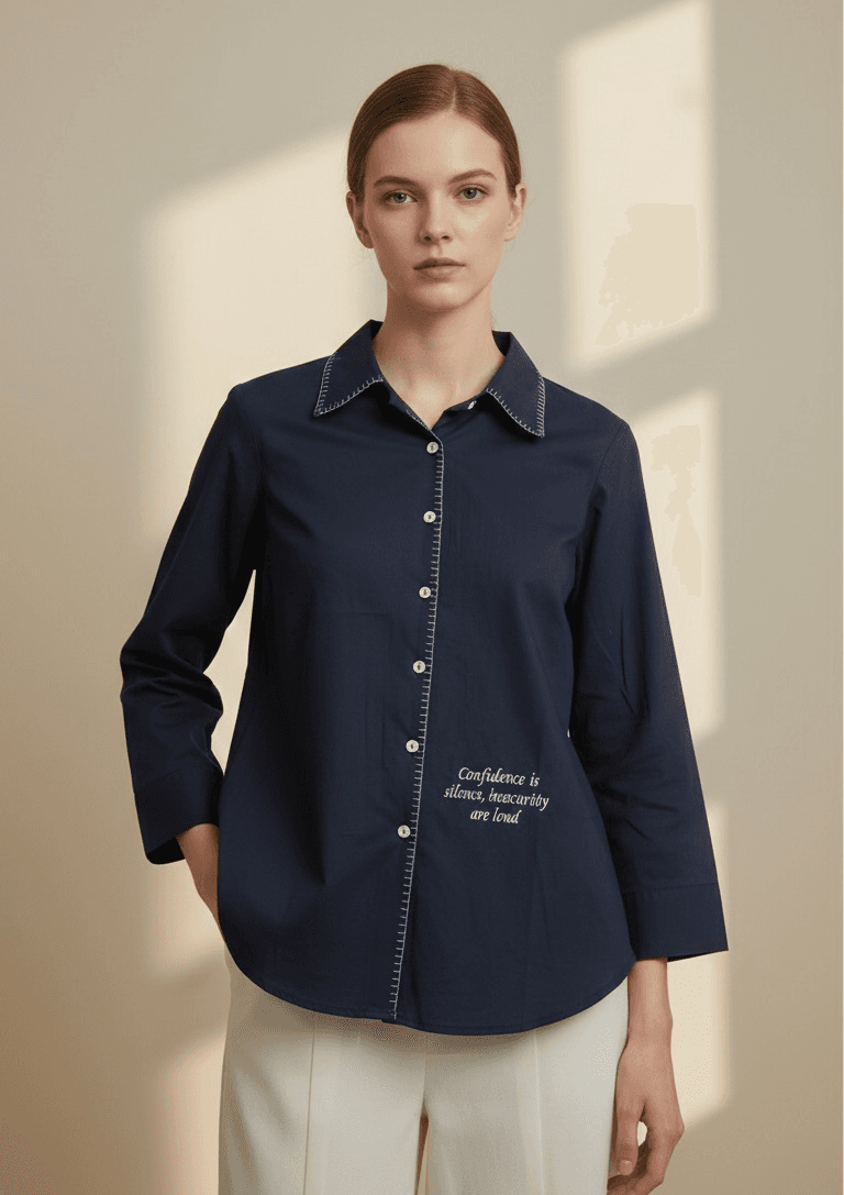 Navy Blue Blanket Stitch Shirt thumbnail 2