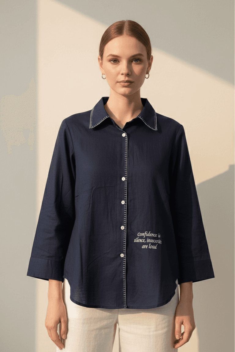 Navy Blue Blanket Stitch Shirt thumbnail 1