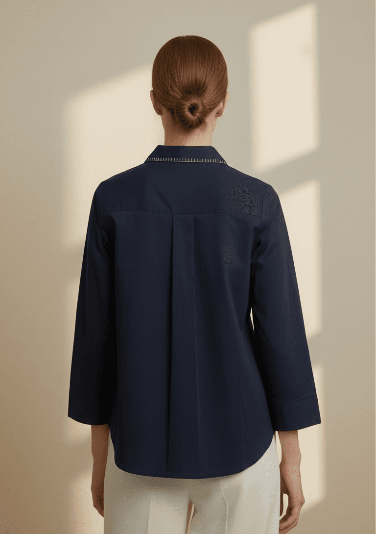 Navy Blue Blanket Stitch Shirt thumbnail 3