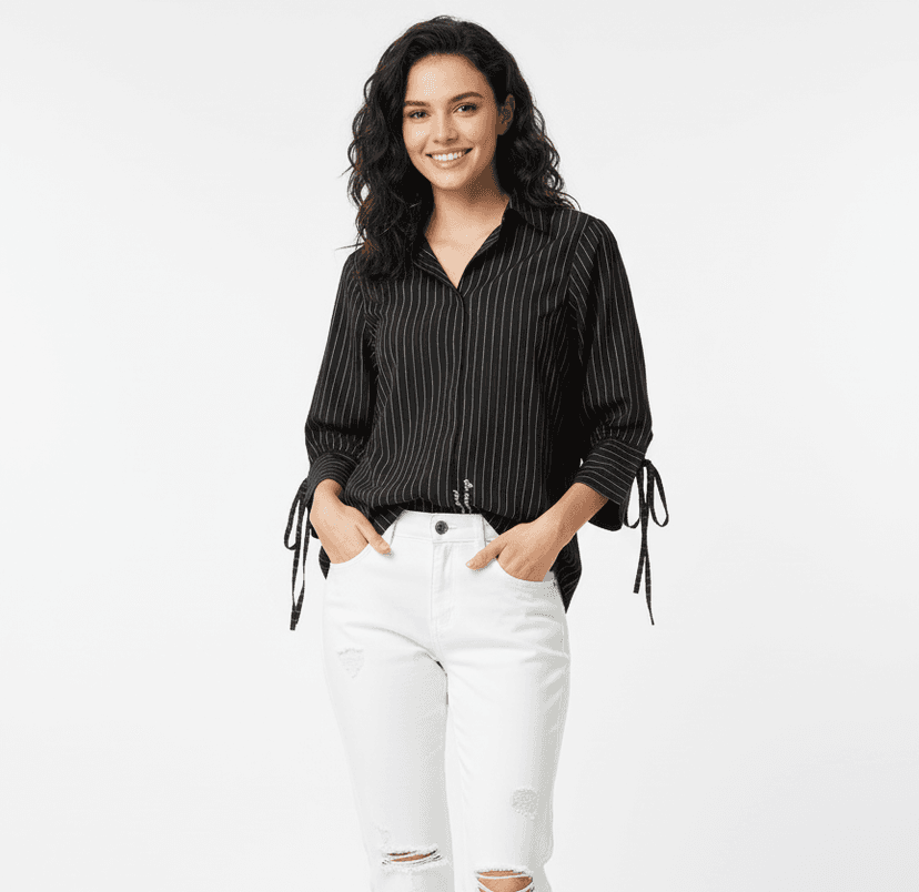 Black Shirt with Stripes and Knot Cuffs