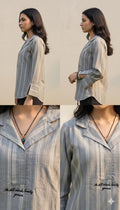 Grey-white Striped Collar shirt