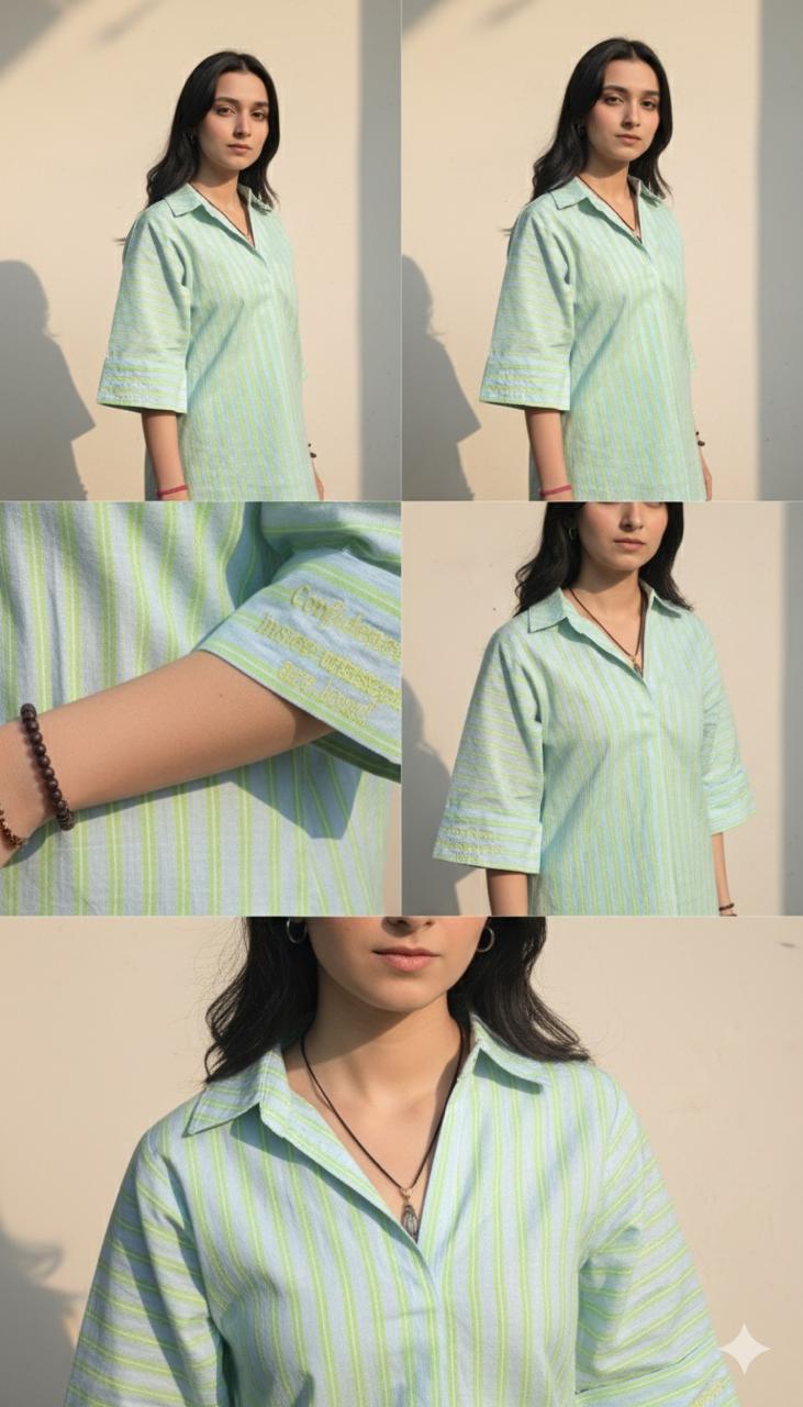 Striped Collar Shirt ( cotton)