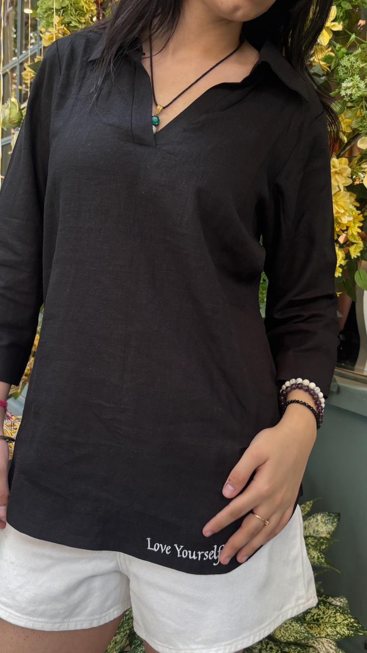 Black Linen “Love Yourself” Shirt